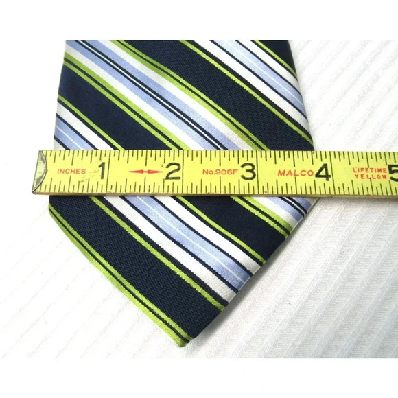 STAFFORD Executive Lime Navy Light Blue Diagonal Stripe Tie 100% Silk - Picture 3 of 7